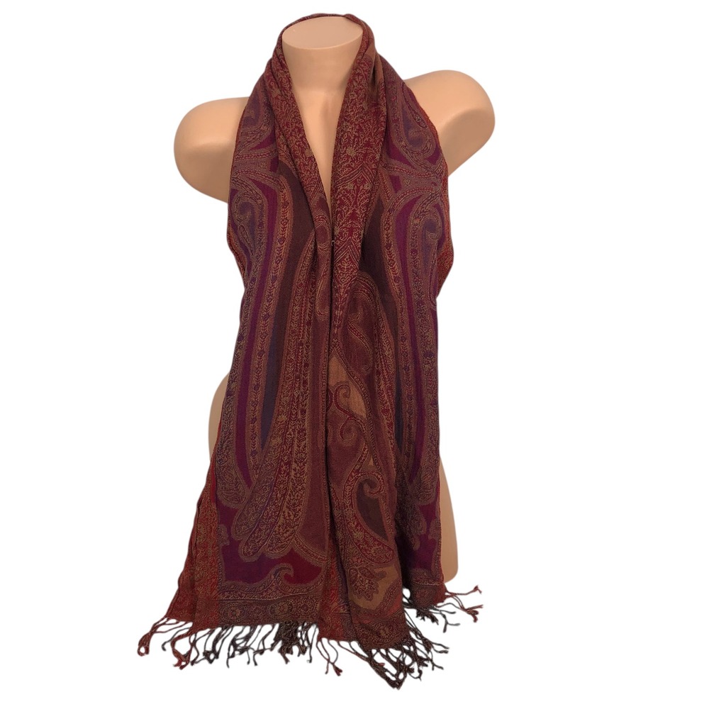 Multicolor Paisley Print Pashmina Scarf Fringe Shawl Boho Rave 70s Psychedelic
